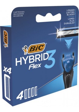 Сменные картриджи для бритья (лезвия) мужские BIC Flex 3 Hybrid, 4 шт